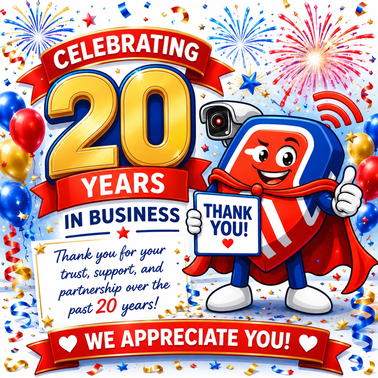 Celebrating 20 years in business. Thank you for your trust, support, and partnership.